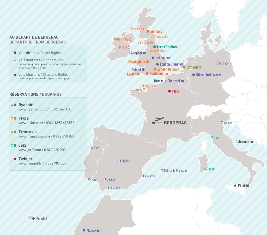 Carte aéroport déservant Bergerac